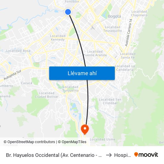 Br. Hayuelos Occidental (Av. Centenario - Kr 87) to Hospital map