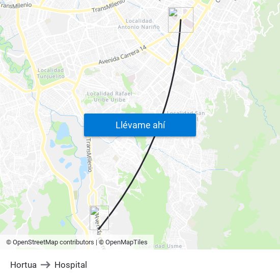 Hortua to Hospital map