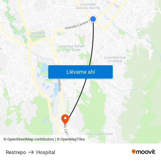 Restrepo to Hospital map