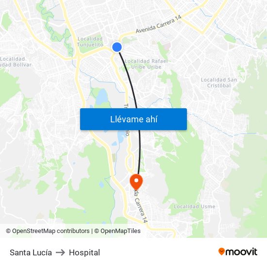 Santa Lucía to Hospital map