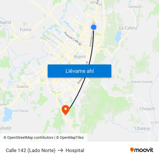 Calle 142 (Lado Norte) to Hospital map