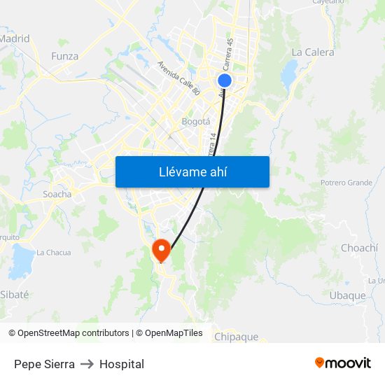Pepe Sierra to Hospital map