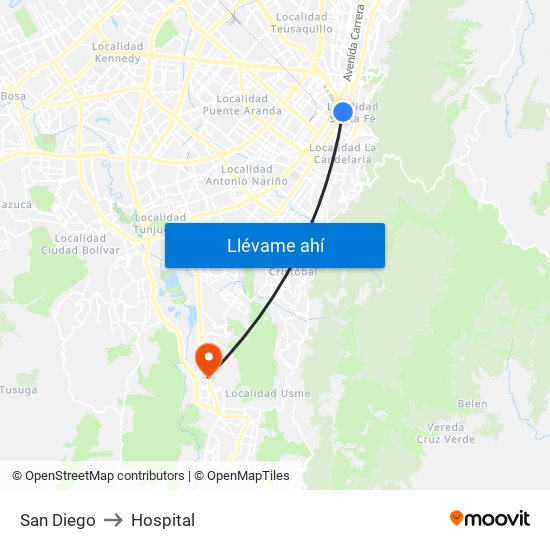 San Diego to Hospital map