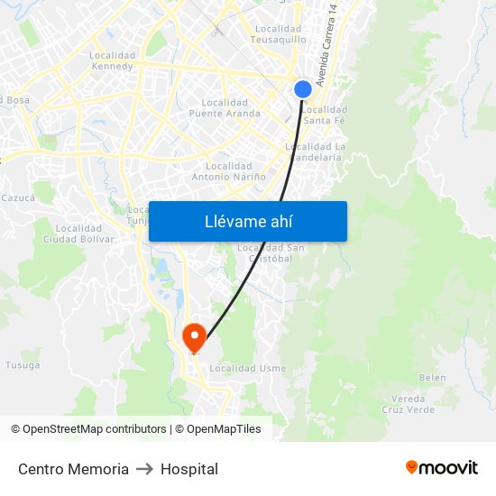 Centro Memoria to Hospital map