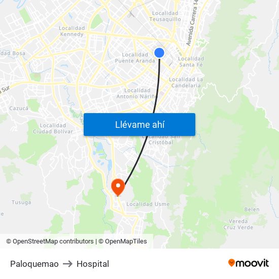 Paloquemao to Hospital map