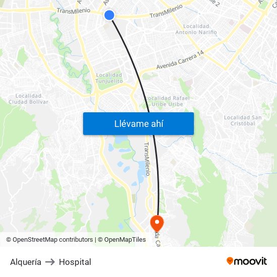 Alquería to Hospital map