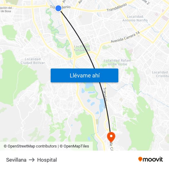 Sevillana to Hospital map