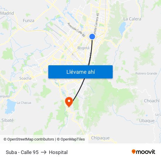Suba - Calle 95 to Hospital map