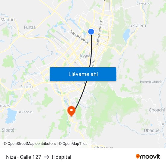 Niza - Calle 127 to Hospital map