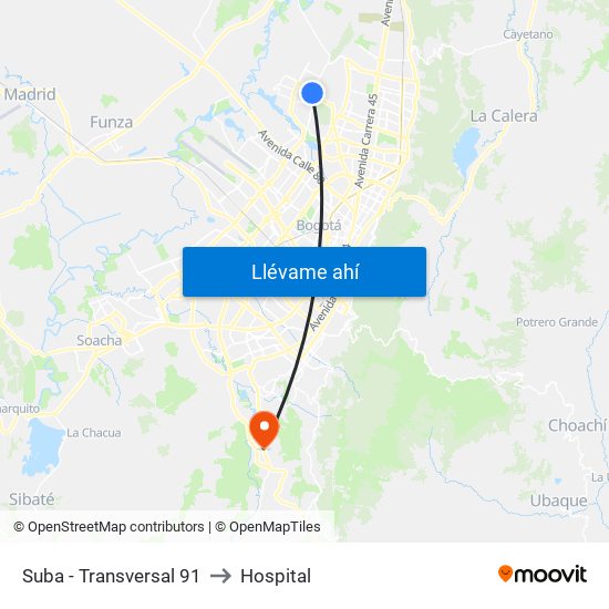 Suba - Transversal 91 to Hospital map