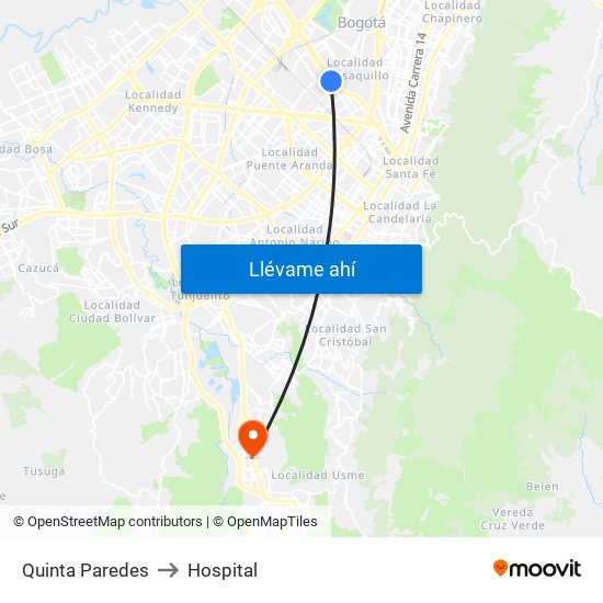 Quinta Paredes to Hospital map