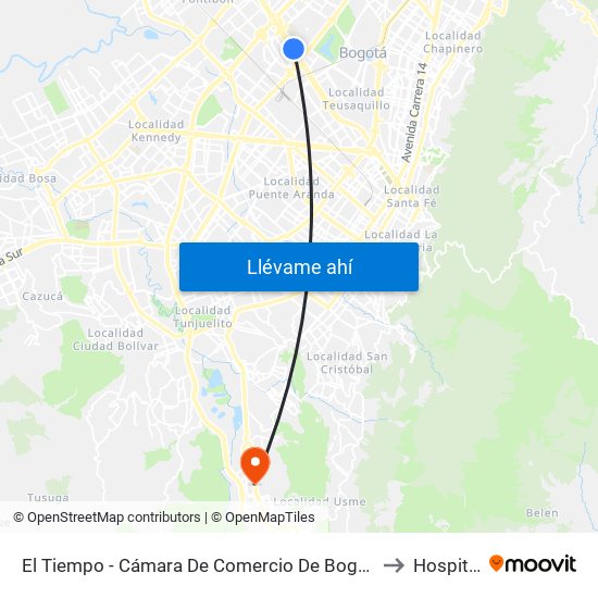 El Tiempo - Cámara De Comercio De Bogotá to Hospital map