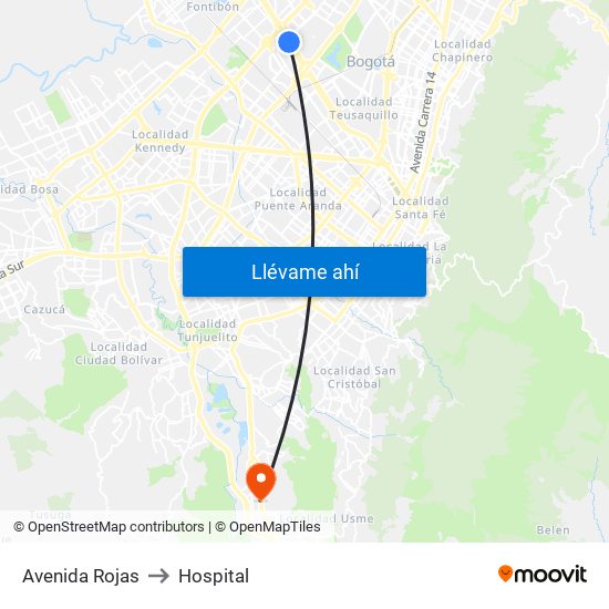 Avenida Rojas to Hospital map