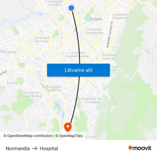 Normandía to Hospital map