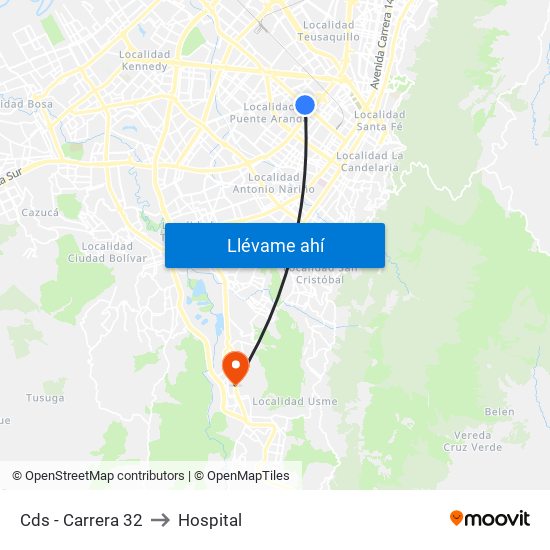 Cds - Carrera 32 to Hospital map