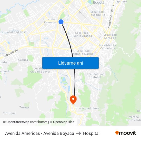 Avenida Américas - Avenida Boyacá to Hospital map