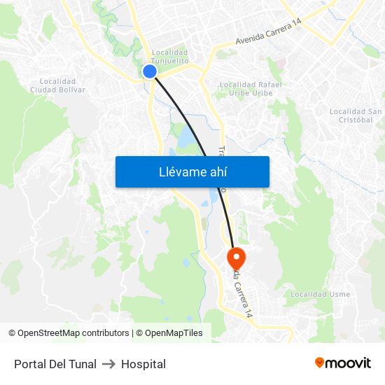 Portal Del Tunal to Hospital map