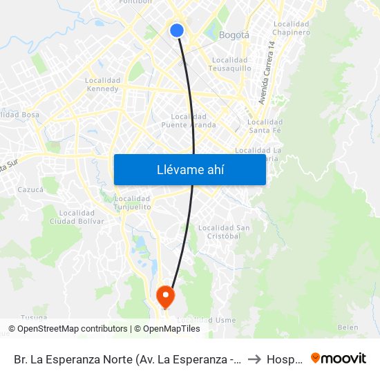 Br. La Esperanza Norte (Av. La Esperanza - Kr 69d) to Hospital map