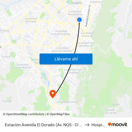 Estación Avenida El Dorado (Av. NQS - Cl 40a) to Hospital map