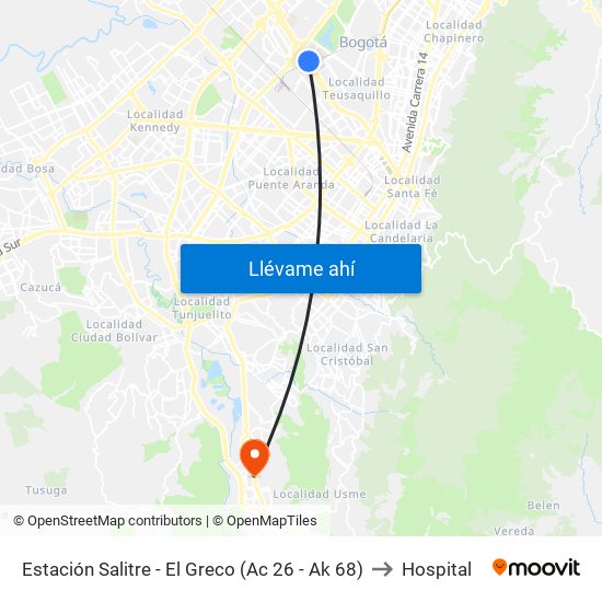 Estación Salitre - El Greco (Ac 26 - Ak 68) to Hospital map