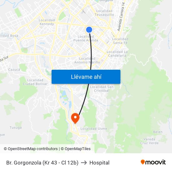 Br. Gorgonzola (Kr 43 - Cl 12b) to Hospital map