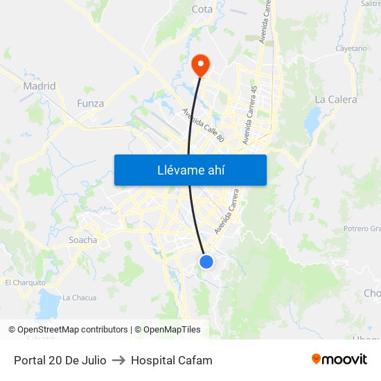 Portal 20 De Julio to Hospital Cafam map