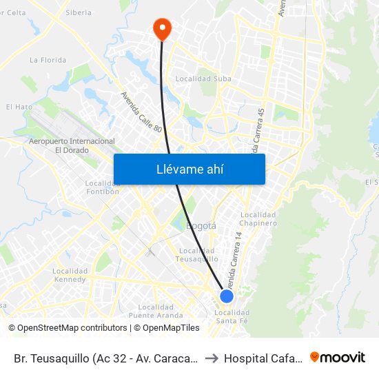 Br. Teusaquillo (Ac 32 - Av. Caracas) to Hospital Cafam map