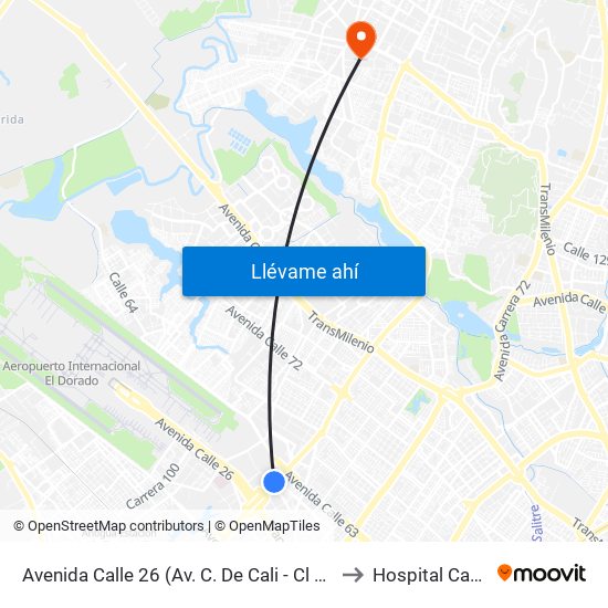 Avenida Calle 26 (Av. C. De Cali - Cl 51) (A) to Hospital Cafam map