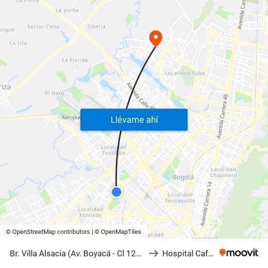 Br. Villa Alsacia (Av. Boyacá - Cl 12a) (A) to Hospital Cafam map