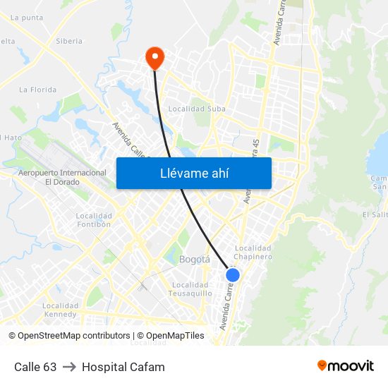 Calle 63 to Hospital Cafam map