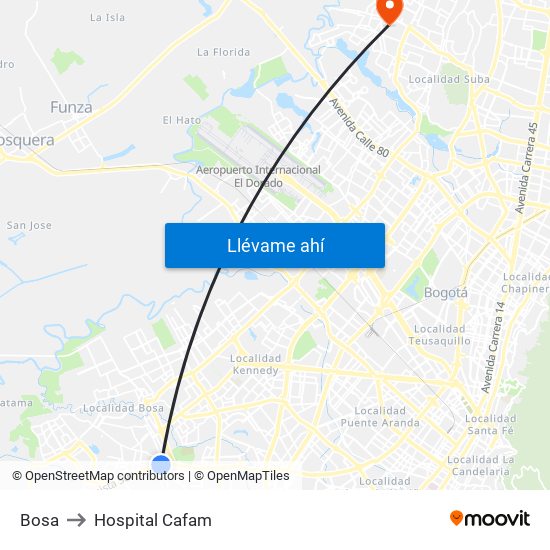 Bosa to Hospital Cafam map