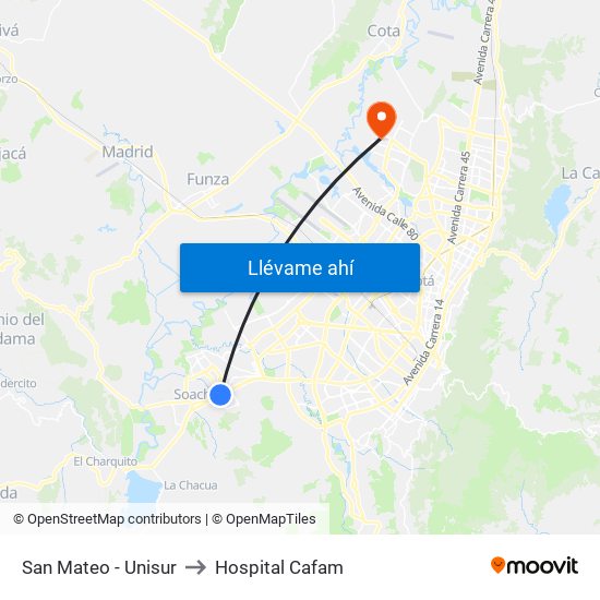 San Mateo - Unisur to Hospital Cafam map