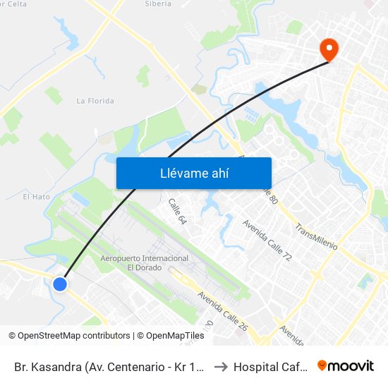 Br. Kasandra (Av. Centenario - Kr 134a) to Hospital Cafam map