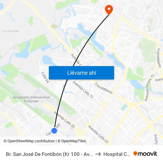 Br. San José De Fontibón (Kr 100 - Av. Esperanza) to Hospital Cafam map