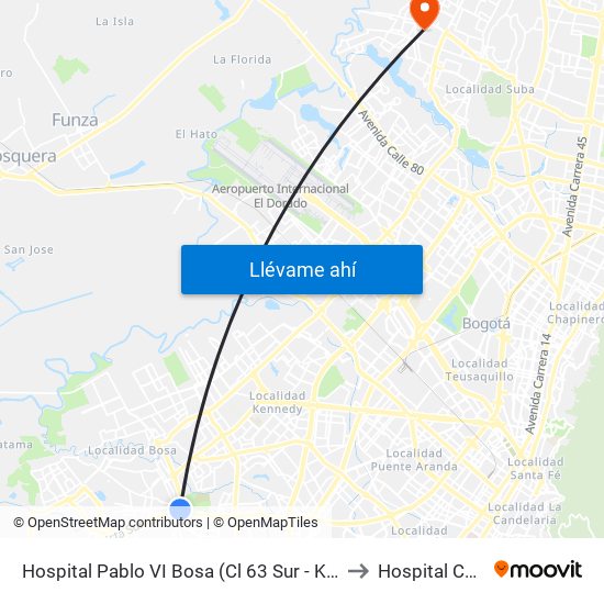 Hospital Pablo VI Bosa (Cl 63 Sur - Kr 77g) (A) to Hospital Cafam map