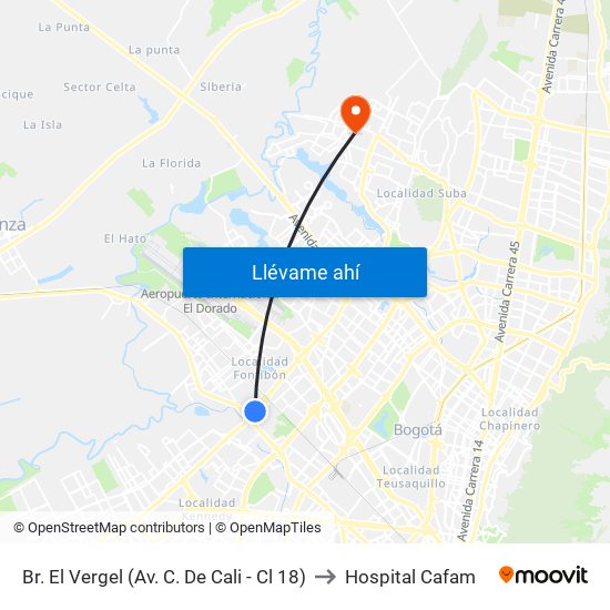 Br. El Vergel (Av. C. De Cali - Cl 18) to Hospital Cafam map