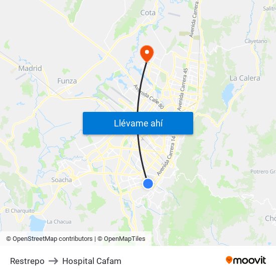 Restrepo to Hospital Cafam map