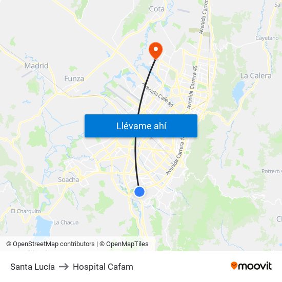 Santa Lucía to Hospital Cafam map