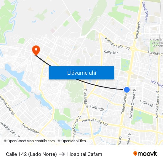 Calle 142 (Lado Norte) to Hospital Cafam map