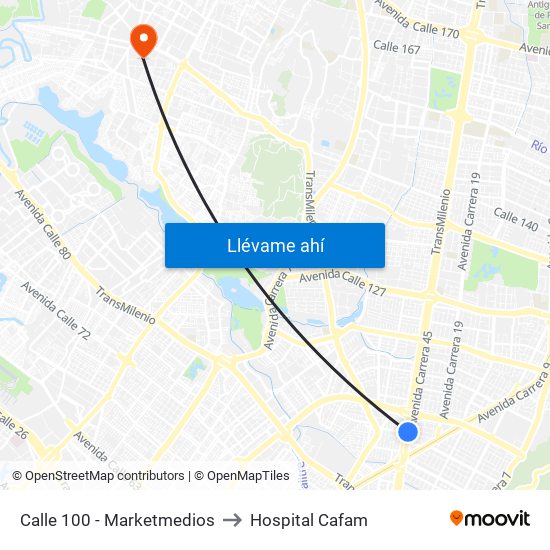 Calle 100 - Marketmedios to Hospital Cafam map