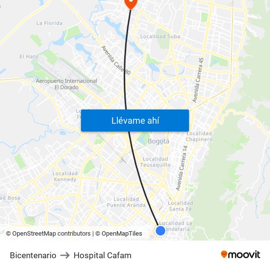 Bicentenario to Hospital Cafam map