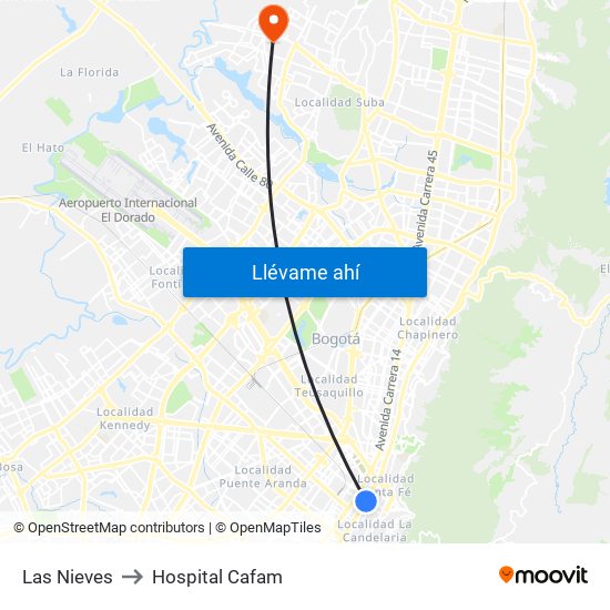 Las Nieves to Hospital Cafam map