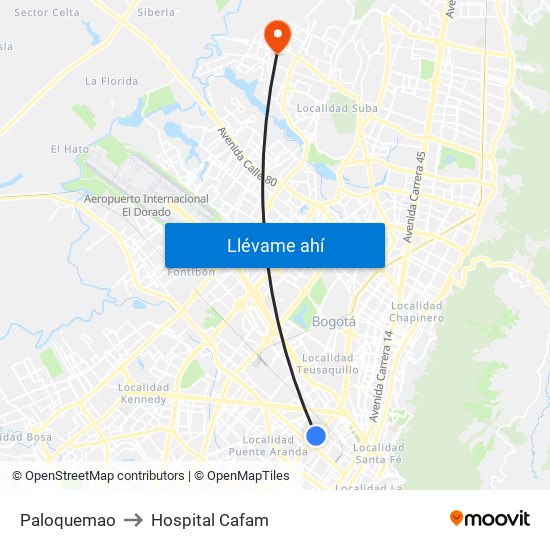 Paloquemao to Hospital Cafam map