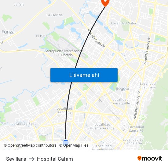 Sevillana to Hospital Cafam map