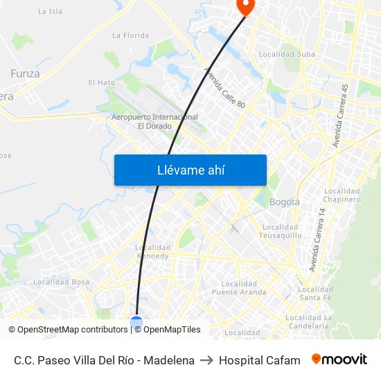C.C. Paseo Villa Del Río - Madelena to Hospital Cafam map