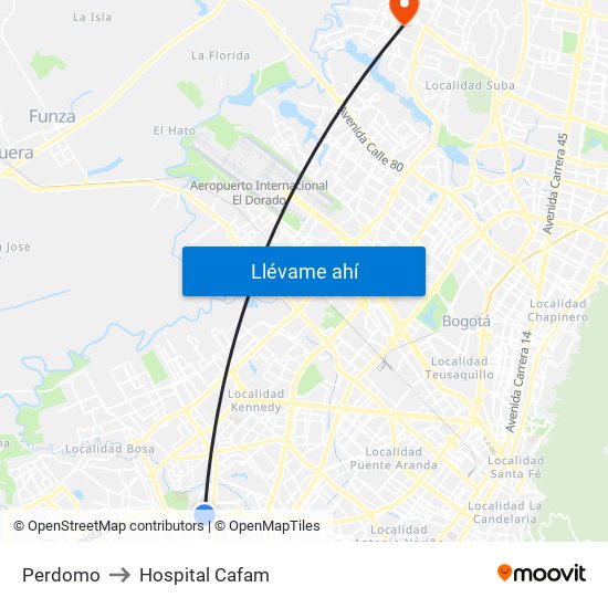 Perdomo to Hospital Cafam map