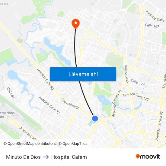 Minuto De Dios to Hospital Cafam map