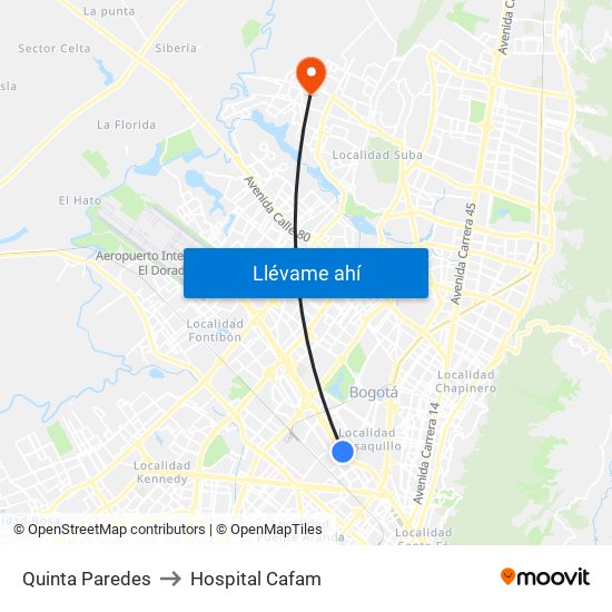 Quinta Paredes to Hospital Cafam map