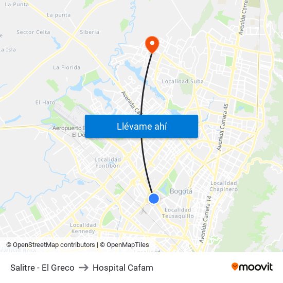 Salitre - El Greco to Hospital Cafam map