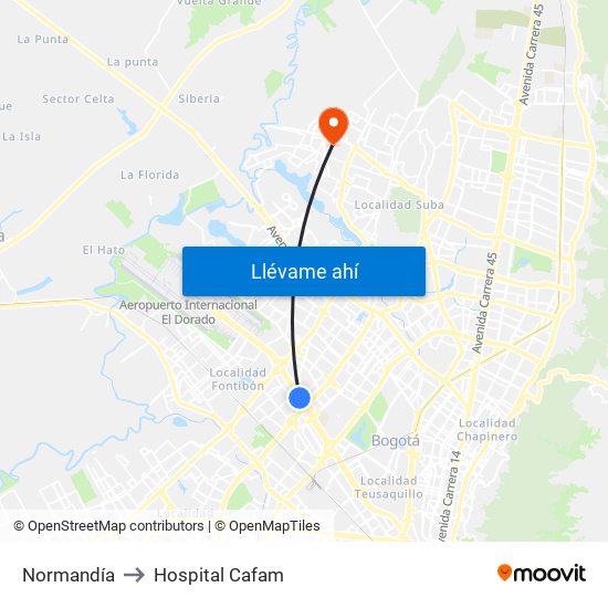 Normandía to Hospital Cafam map